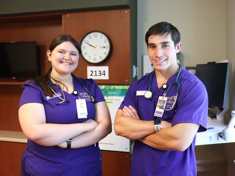 Senior Carroll College nursing students Allison Winslow&nbsp;and Elias Hill